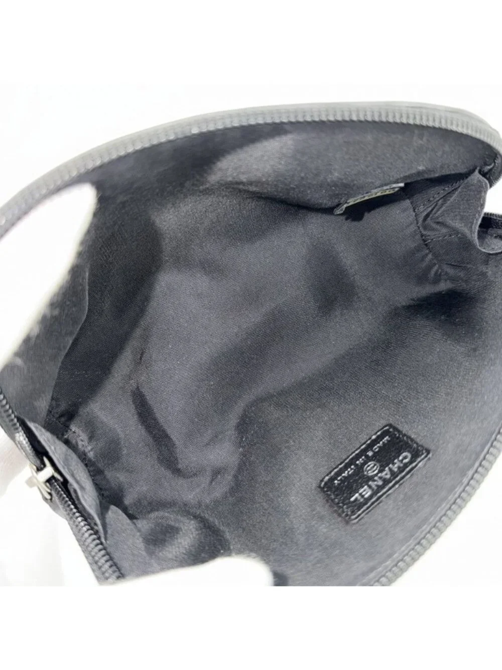 Chanel Pouch Camellia CC Logo Case Leather Black Silver